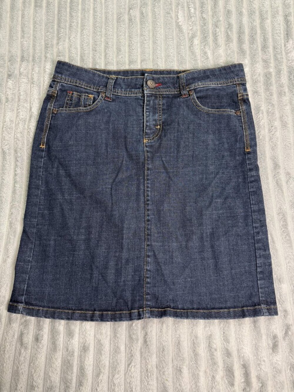 Wrangler Denim A-Line Jean Skirt Womens 10 Blue Knee Length Pockets Western Chic - Picture 10 of 11